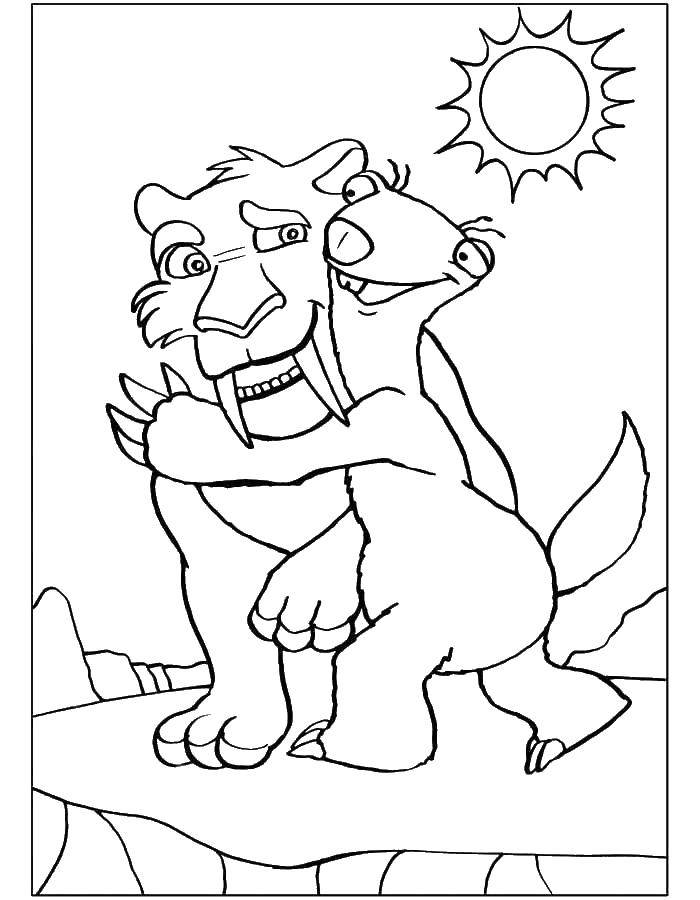 Coloring Diego is hugging sid. Category ice age. Tags:  ice age, Sid.
