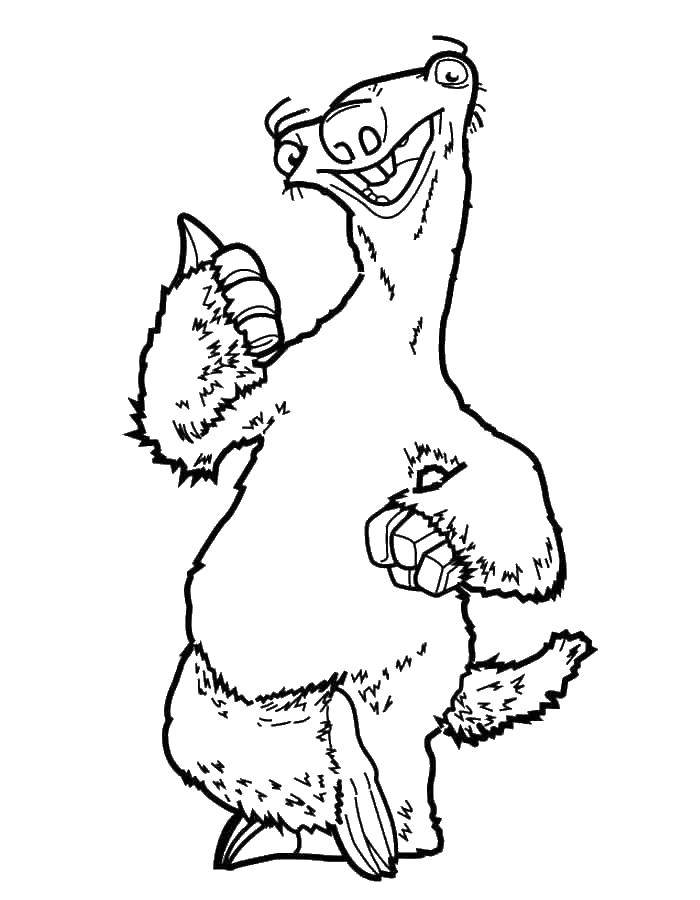 Coloring Sid the sloth. Category ice age. Tags:  Glacial period, cartoon.