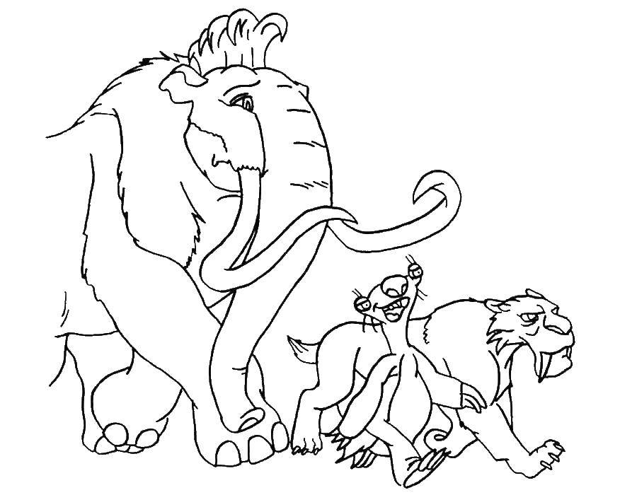 Coloring Manny, sid and Diego. Category ice age. Tags:  Glacial period, cartoon.