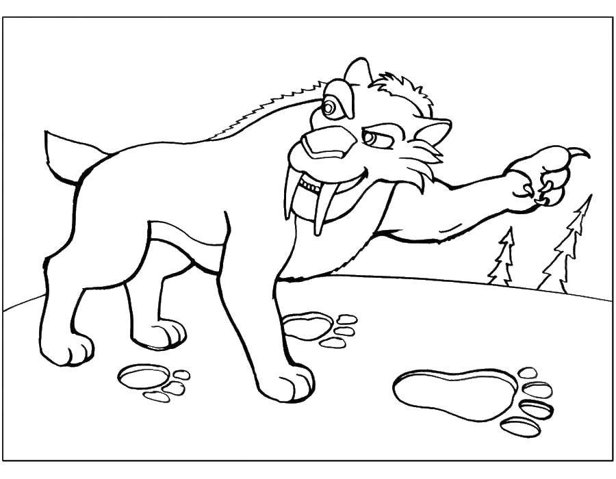 Coloring Saber-toothed tiger. Category ice age. Tags:  Glacial period, cartoon.