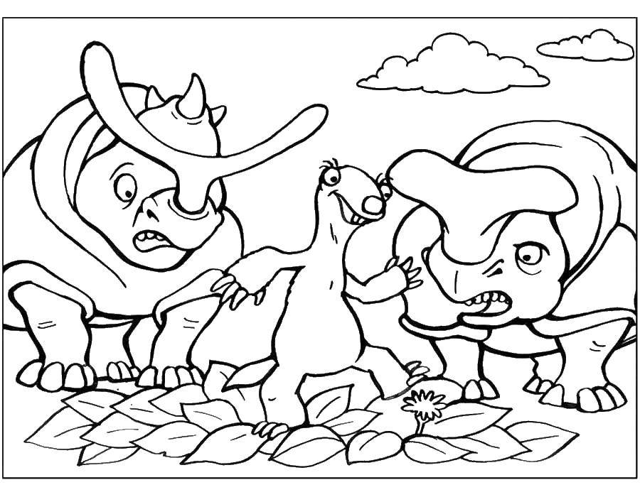Название: Раскраска Сид и носороги. Категория: ледниковый период. Теги: Ледниковый период, мультфильм.