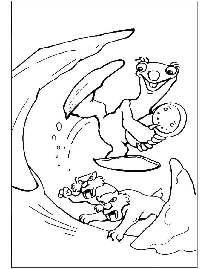 Coloring Sid saves the kid. Category ice age. Tags:  Glacial period, cartoon.