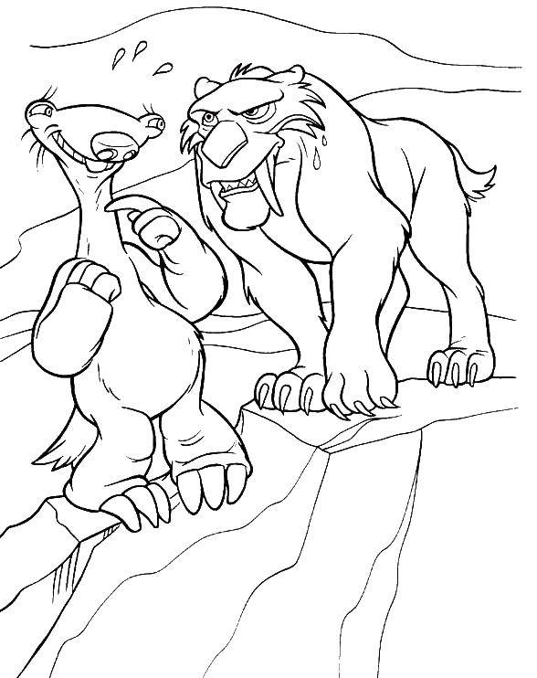Coloring Sydney and Diego. Category ice age. Tags:  Sid , Diego, ice age.