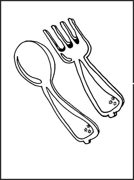 Coloring Dining items. Category dishes. Tags:  spoon, fork.