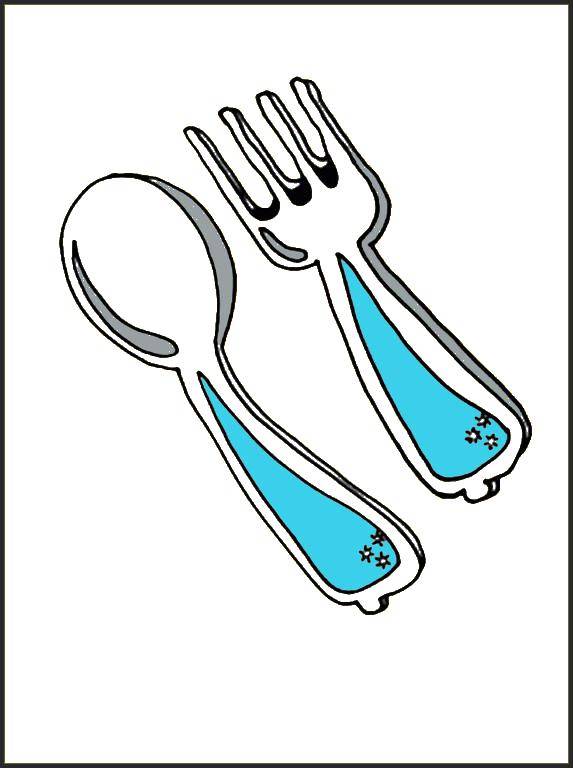Coloring Dining items. Category dishes. Tags:  spoon, fork.