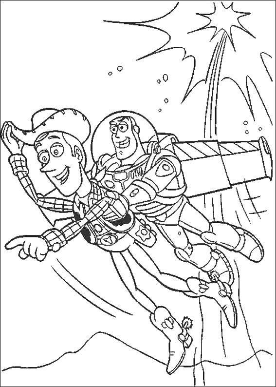 Coloring Woody and buzz. Category toy story. Tags:  Woody, toys.