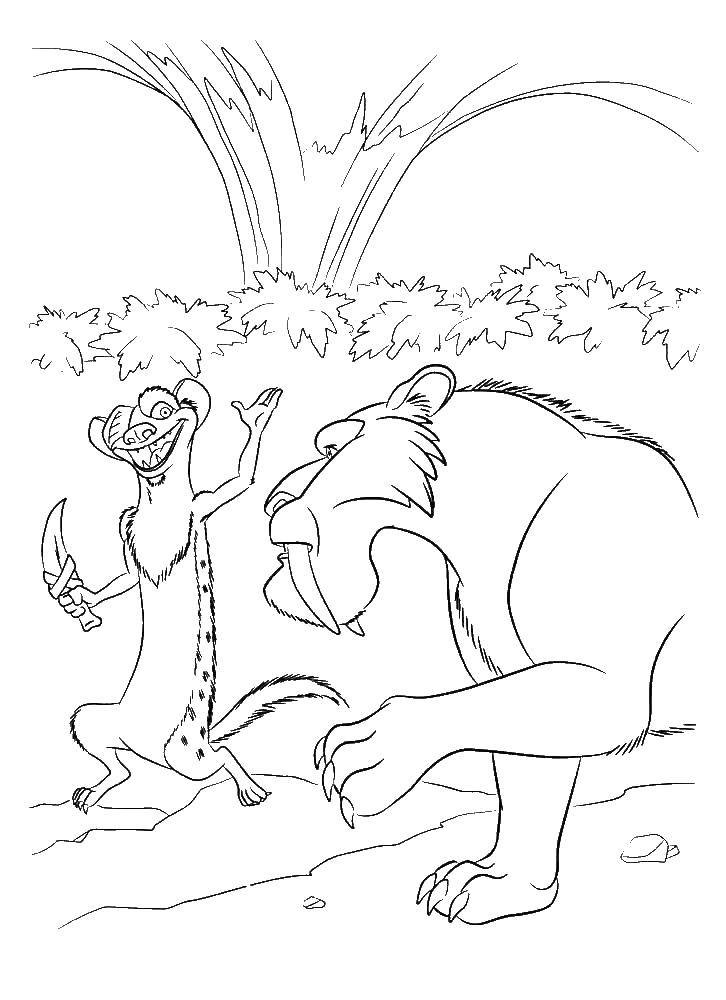 Coloring Diego goes through the woods. Category ice age. Tags:  ice age, Sid, Manny.