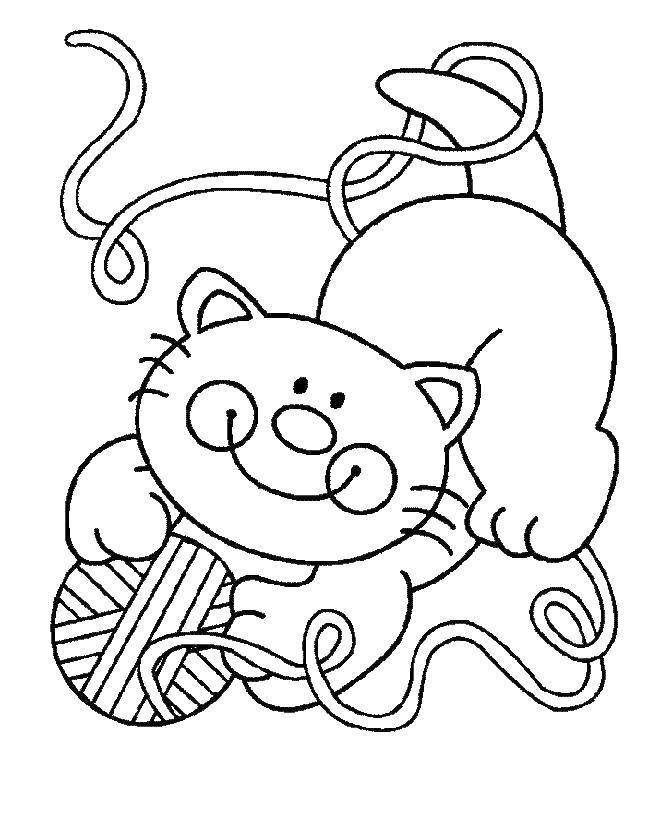 Название: Раскраска Кот с клубочком. Категория: Раскраски для малышей. Теги: Животные, котёнок.