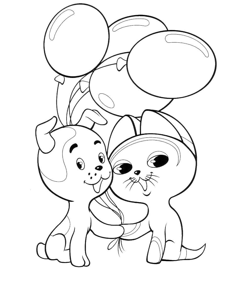 Название: Раскраска Котенок гав и шарик с шариками. Категория: котенок гав. Теги: котенок гав.