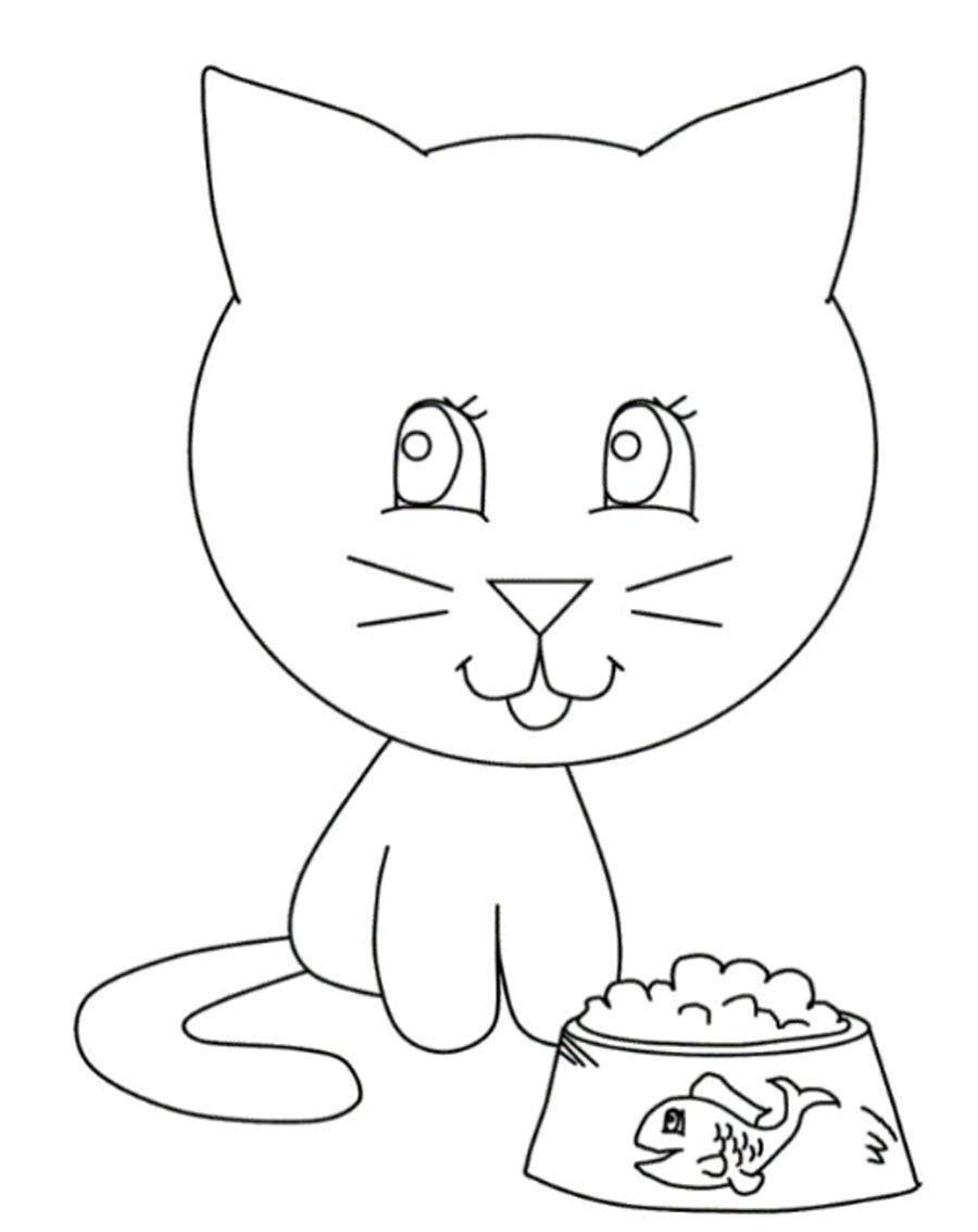 Название: Раскраска Кошечка с кормом. Категория: Кошка. Теги: кошка, кот.