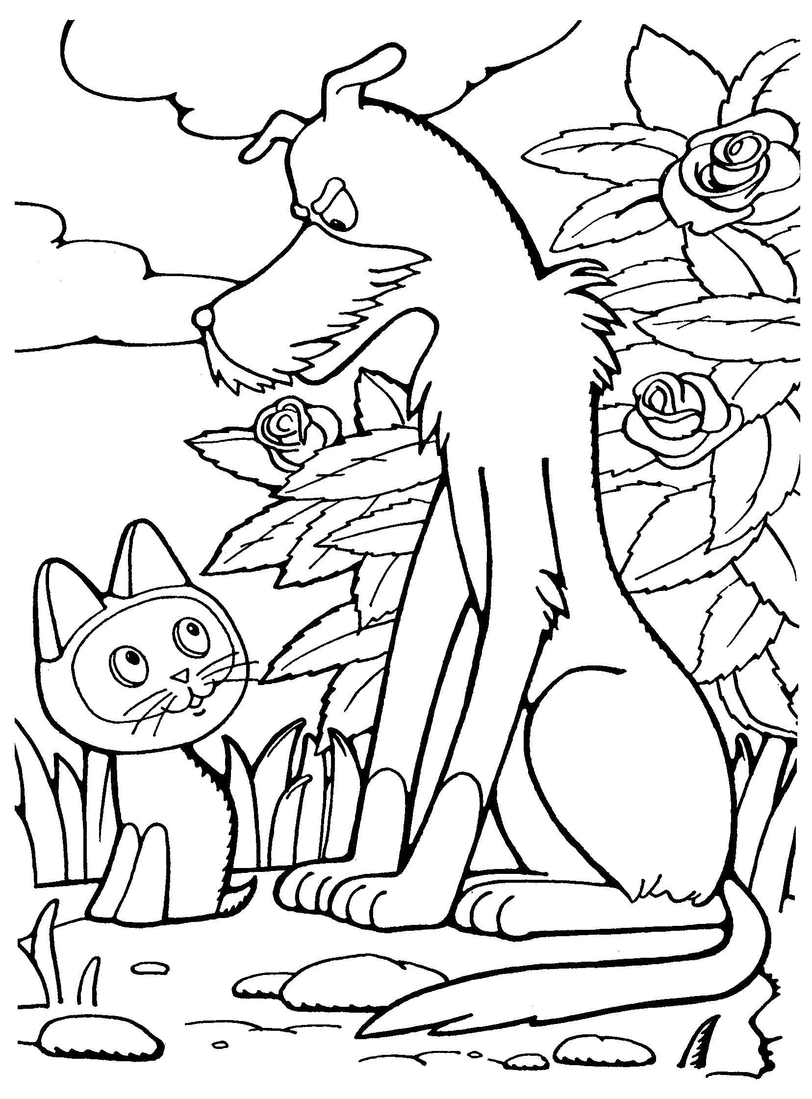 Название: Раскраска Котенок гав и собака. Категория: котенок гав. Теги: котенок гав.