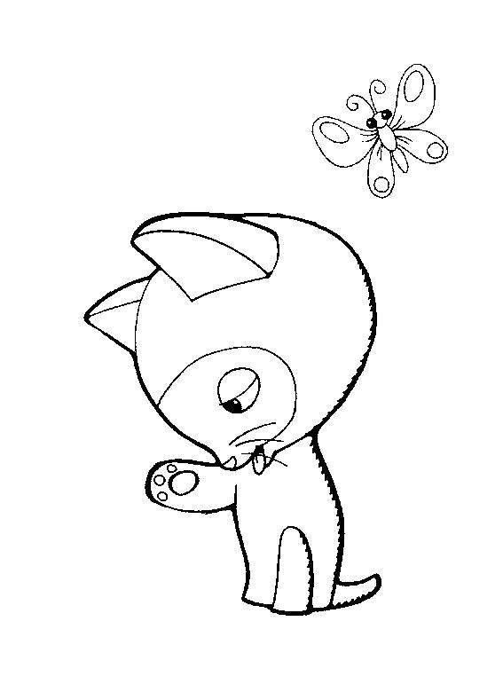 Coloring Kitten named woof and butterfly. Category kitten Gav. Tags:  Cartoon character, kitten named woof .