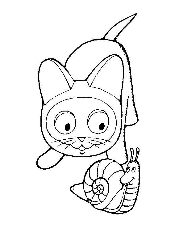 Coloring Kitten named Gav and the snail. Category kitten Gav. Tags:  Cartoon character, kitten named woof .