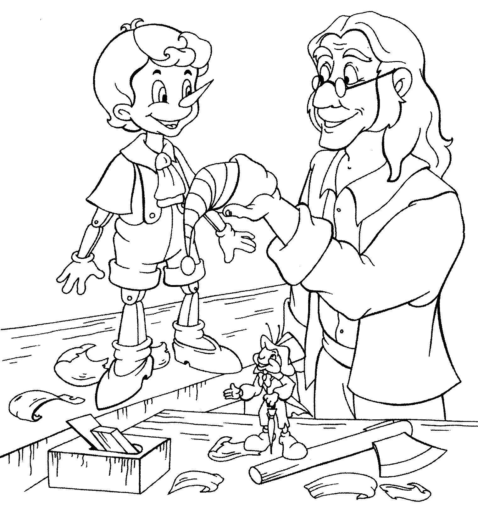 Coloring Pinocchio Carlo and dad. Category Golden key. Tags:  Pinocchio , Golden Key, cartoon.