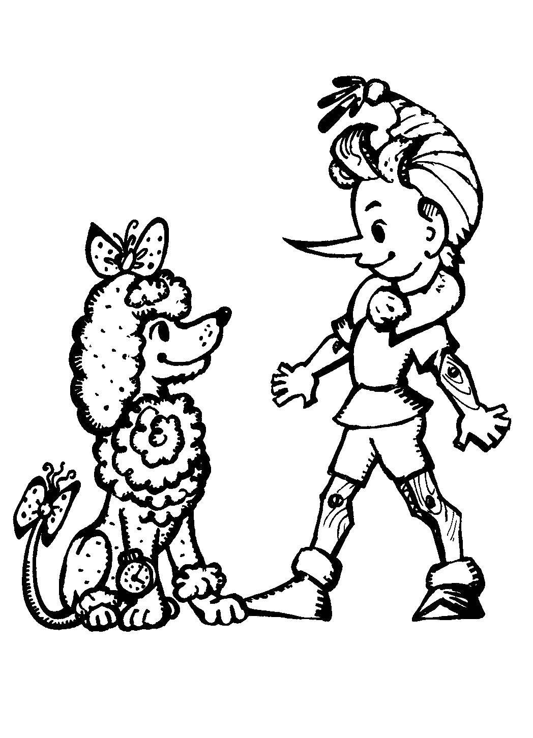 Coloring Pinocchio and the poodle. Category Golden key. Tags:  Pinocchio , Golden Key, cartoon.