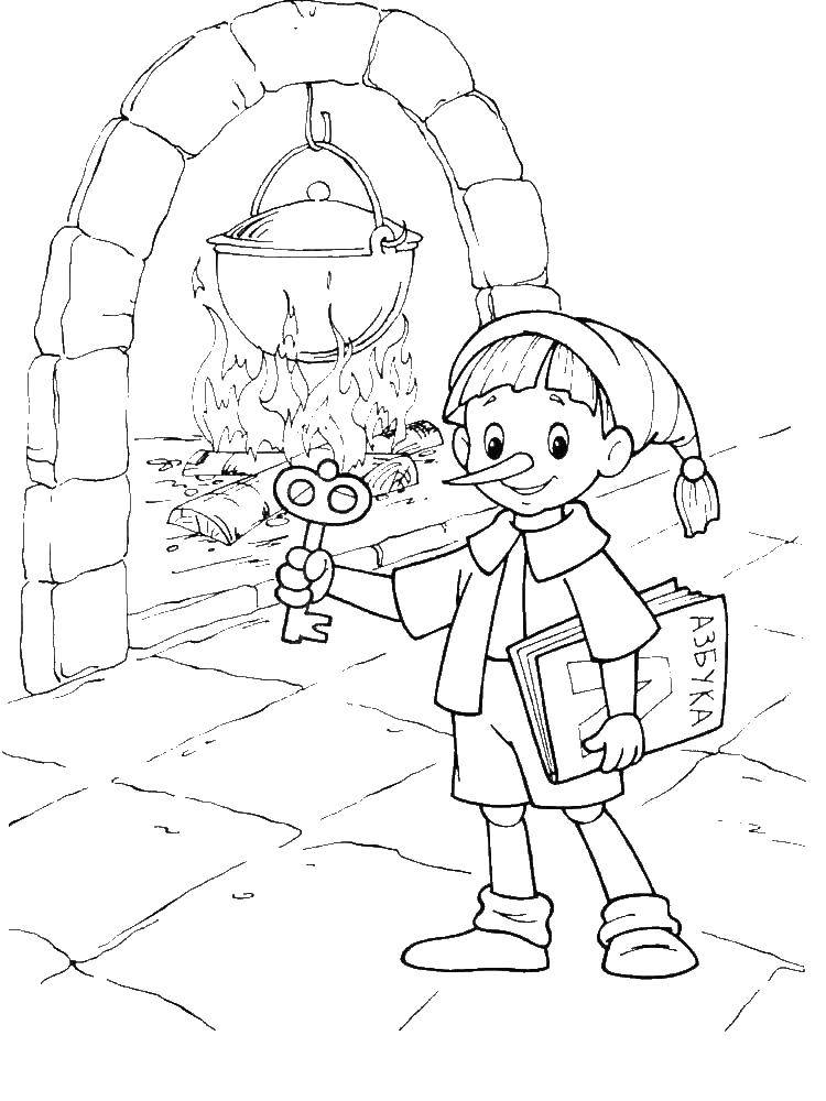 Coloring Pinocchio and the Golden key. Category Golden key. Tags:  Pinocchio, the key.