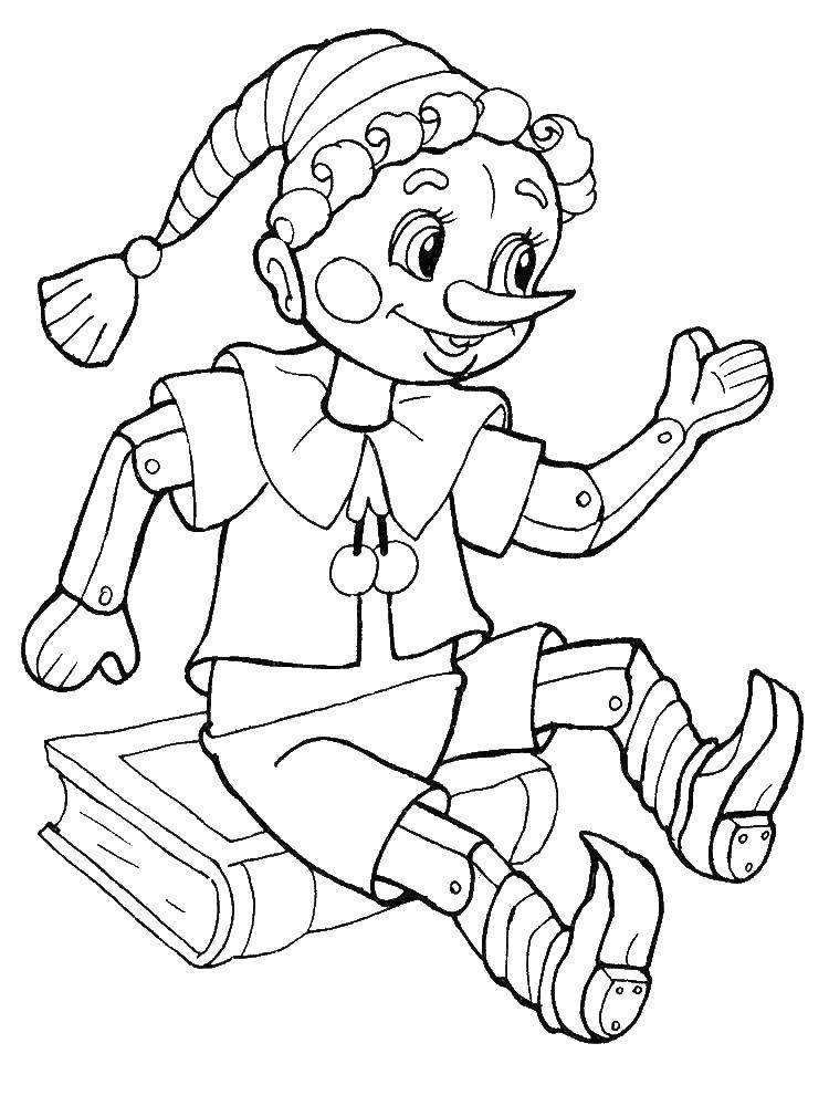 Coloring Pinocchio with the book. Category Golden key. Tags:  Pinocchio, the key.