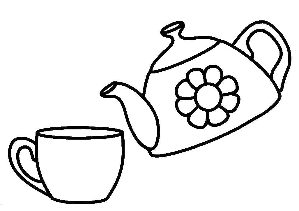 Название: Раскраска Чайник с чашкой. Категория: посуда. Теги: чайник.