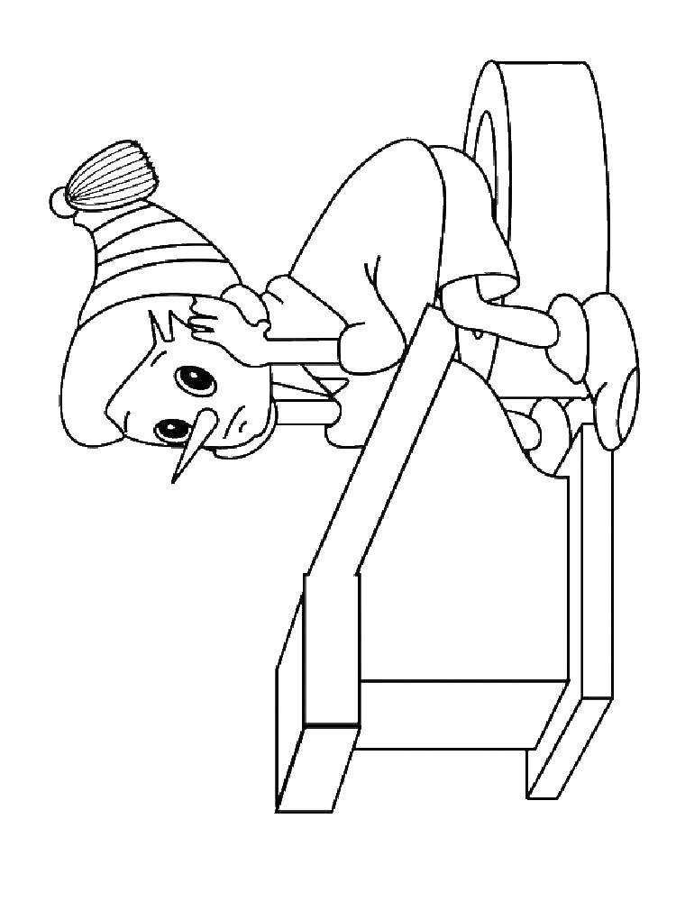 Coloring Sad Pinocchio. Category Golden key. Tags:  Pinocchio , Golden Key, cartoon.