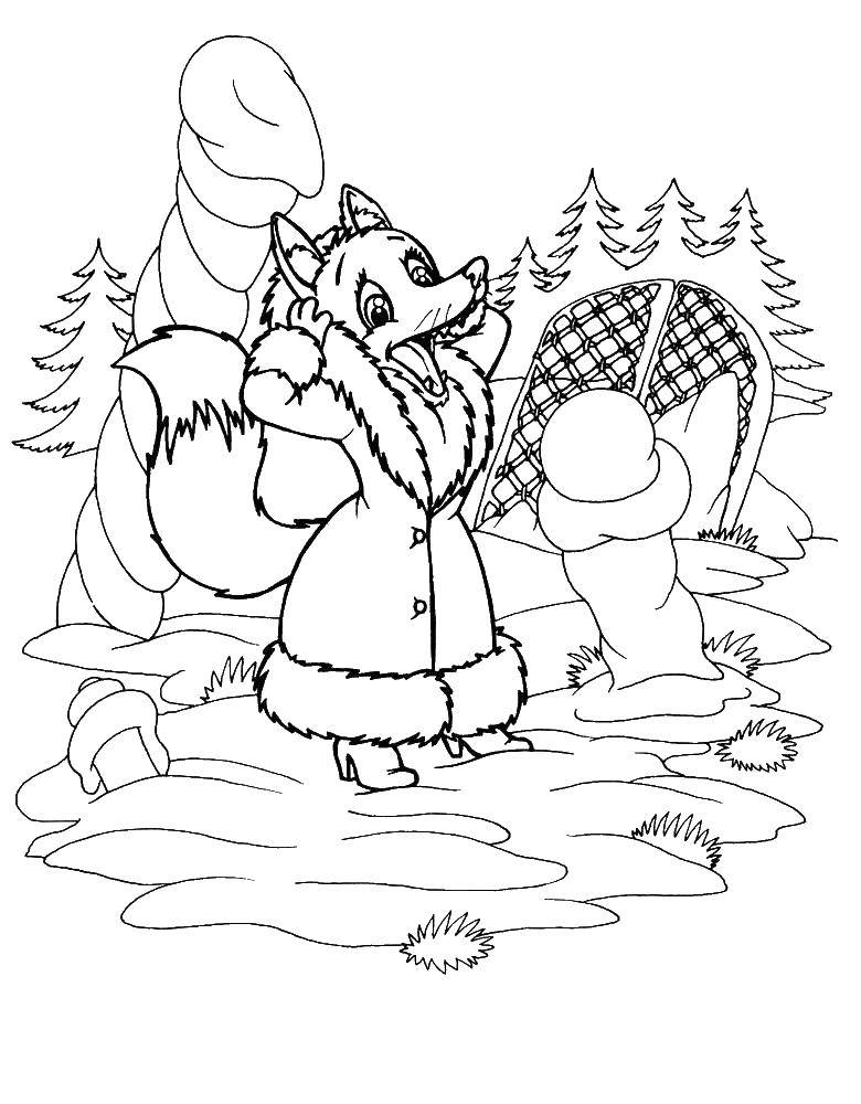 Coloring Fox and ice-cold hut. Category Fairy tales. Tags:  Fox, hut.