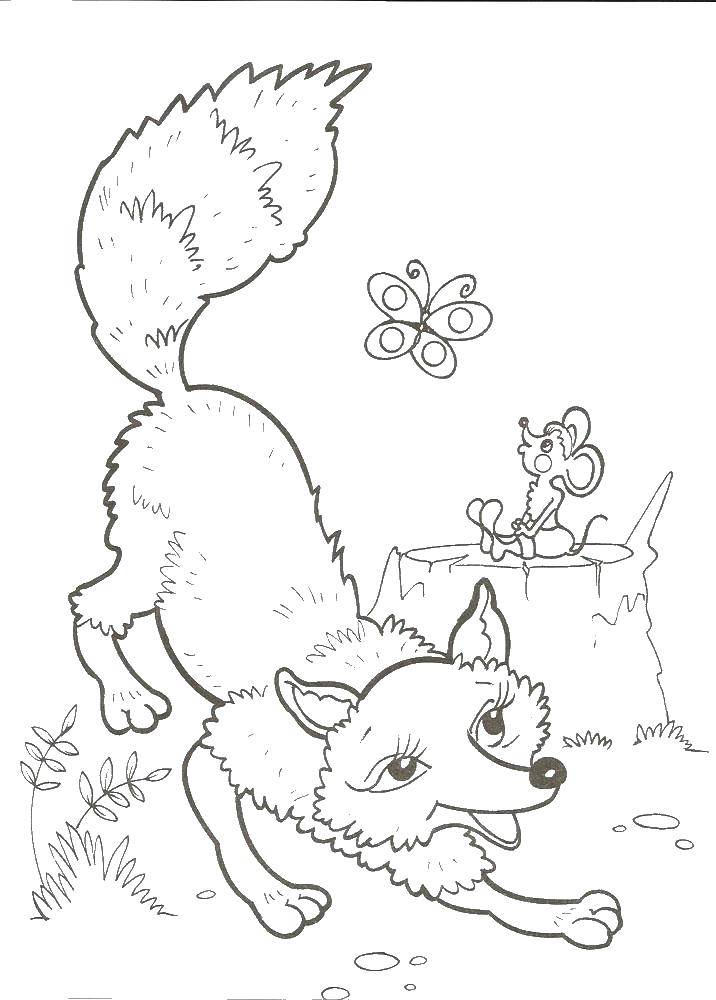 Coloring Fox and mouse. Category Fairy tales. Tags:  Fox, mouse.
