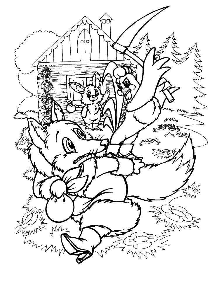 Coloring The Fox and the cock. Category Fairy tales. Tags:  Fox, the cock, the hare.