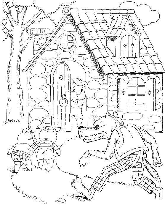 Coloring Pigs are hiding the Nuf nufa in the house. Category baby. Tags:  Fairy tales , Three little pigs .