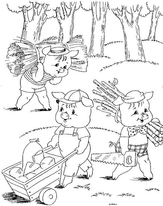 Coloring Pigs build their own houses. Category baby. Tags:  Fairy tales , Three little pigs .