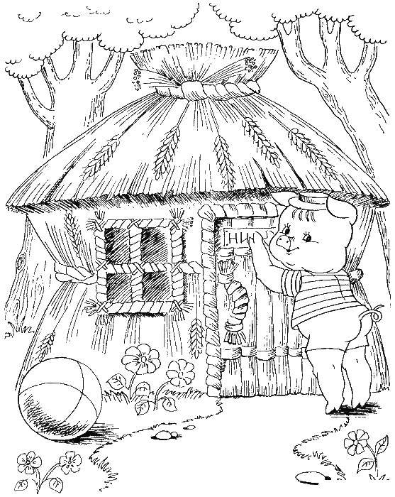 Coloring A house of straw NIF nifa. Category baby. Tags:  Fairy tales , Three little pigs .