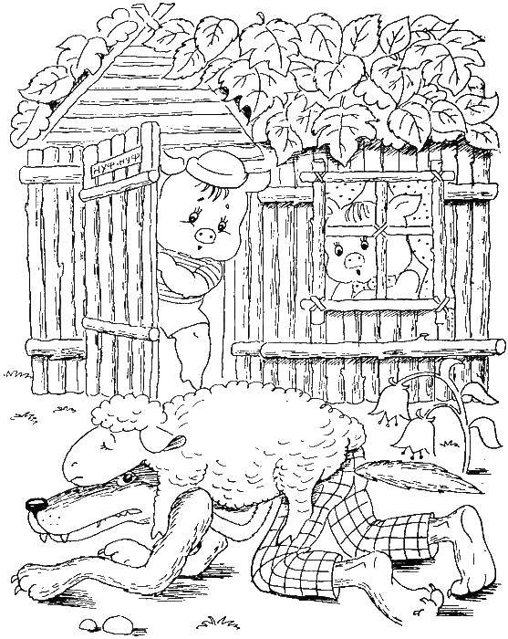 Coloring The wolf pretended to be sheep. Category baby. Tags:  Fairy tales , Three little pigs .