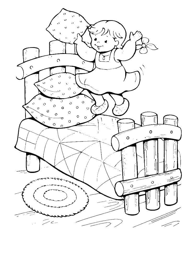 Coloring Girl jumping on the bed. Category three bears. Tags:  three bears.
