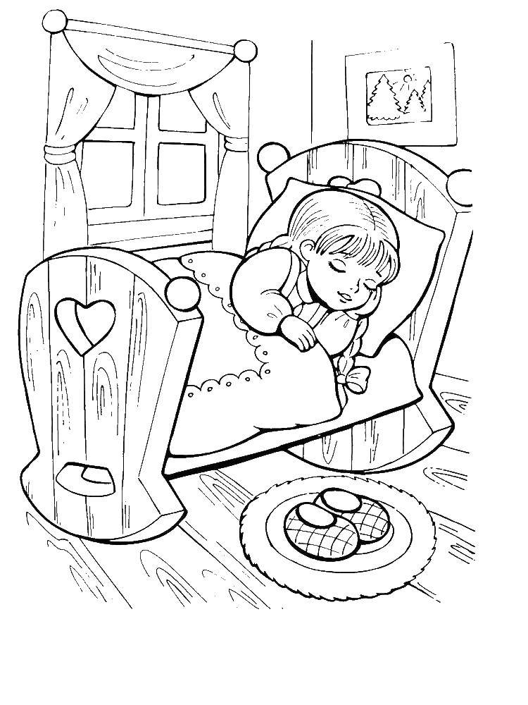 Coloring Girl sleeping in bed. Category three bears. Tags:  three bears.