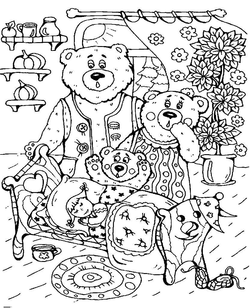 Название: Раскраска Медведи нашли девочку. Категория: три медведя. Теги: три медведя.