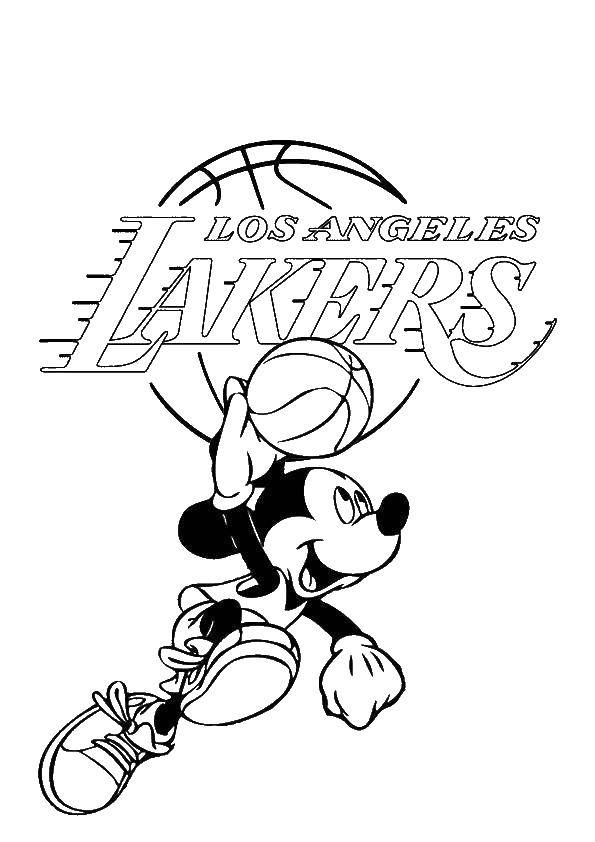 Coloring Mickey mouse plays basketball. Category cartoons. Tags:  basketball.