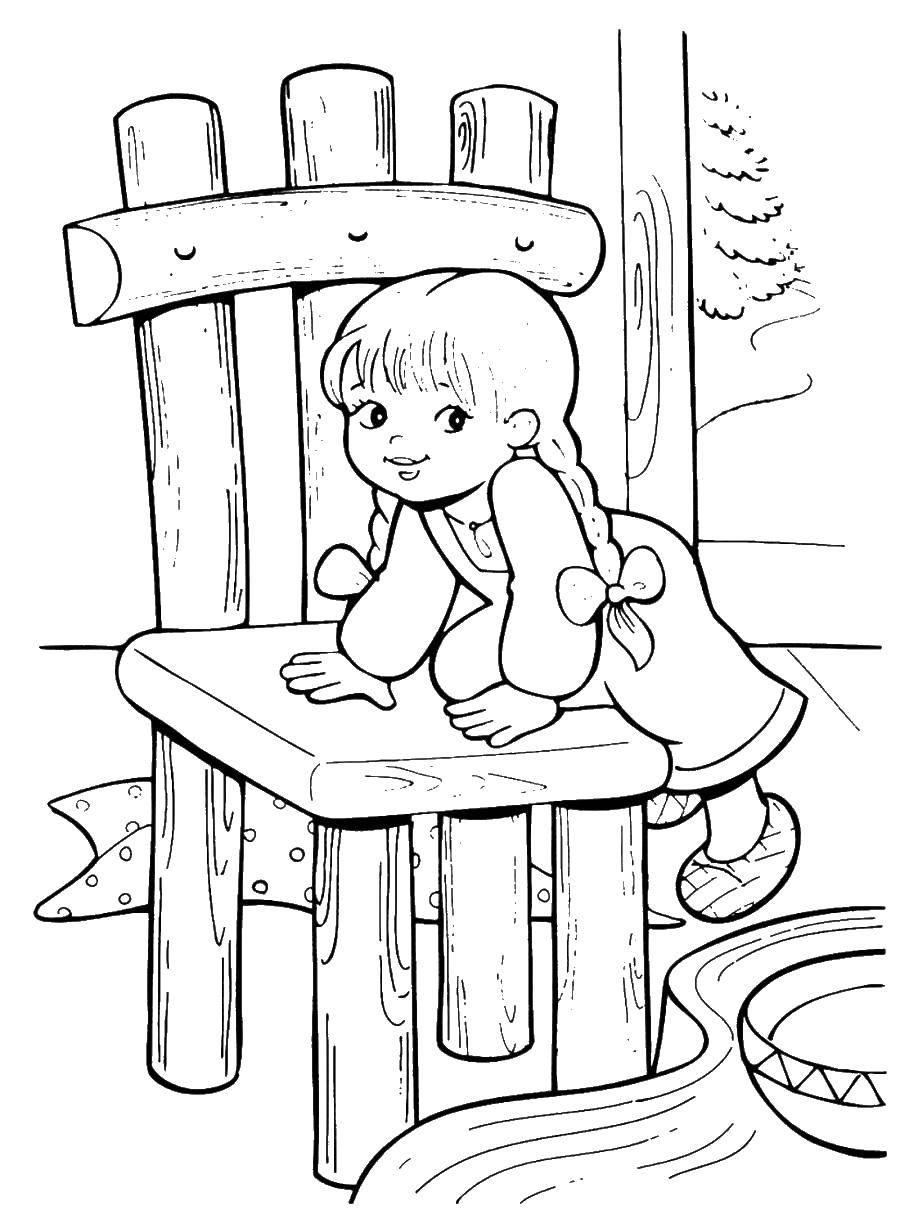 Название: Раскраска Девочка залезла на стул. Категория: три медведя. Теги: медведь.