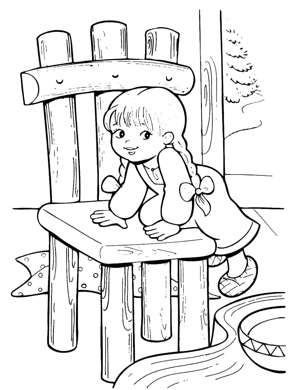 Coloring The girl climbed on a chair. Category three bears. Tags:  bear.