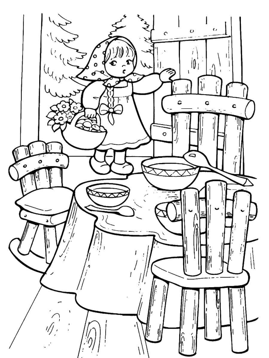 Coloring The girl went into the house. Category three bears. Tags:  bear.