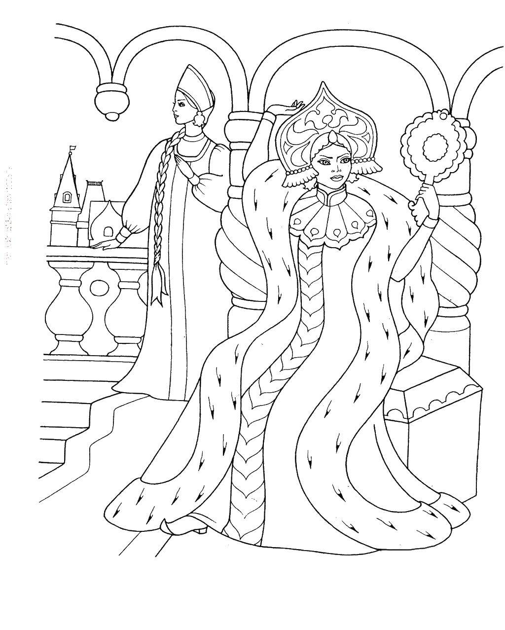 Название: Раскраска Царица и царевна у окна. Категория: сказки пушкина. Теги: Царица, царевна.