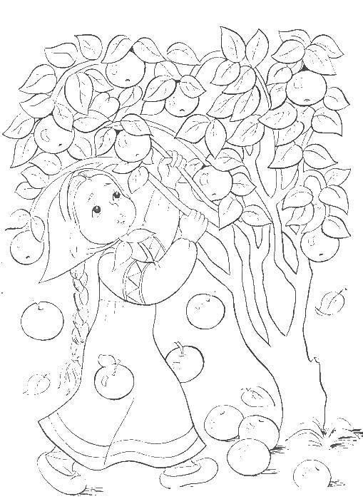 Название: Раскраска Девочка помогает яблоне. Категория: гуси лебеди. Теги: гуси лебеди.