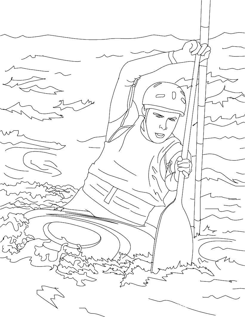 Coloring Athlete on a kayak. Category sports. Tags:  sports.