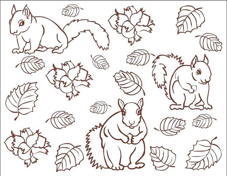 Coloring Squirrels in the fall. Category autumn. Tags:  Autumn, leaves.