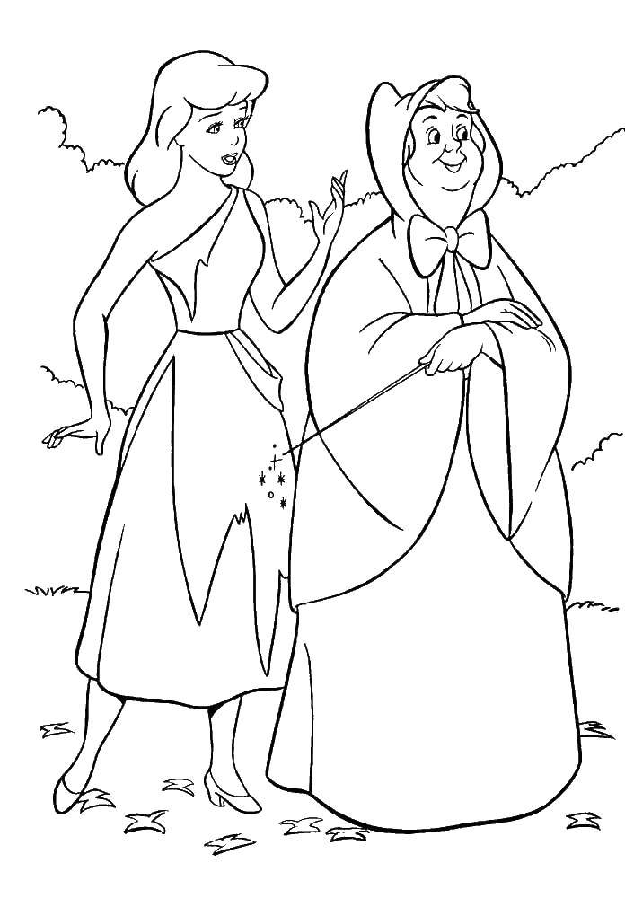 Coloring Cinderella and the good fairy aunt. Category Cinderella. Tags:  Disney, Cinderella.