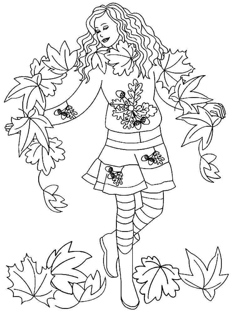 Название: Раскраска Девочка с цветами. Категория: осень. Теги: девочка, цветы.