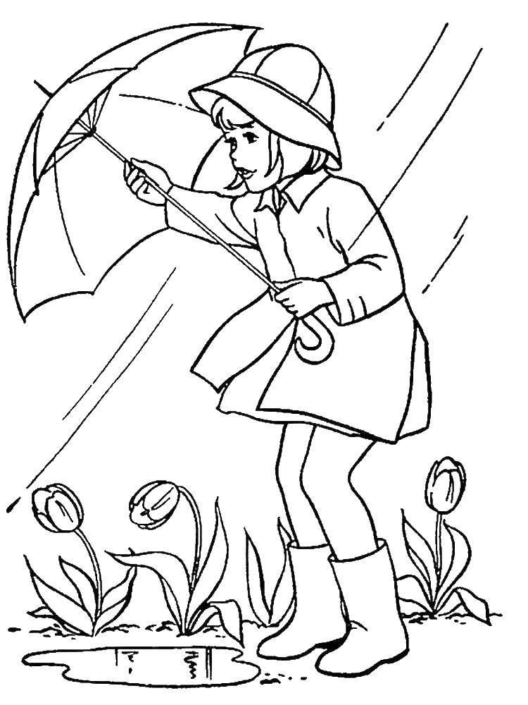 Название: Раскраска Девочка с зонтиком. Категория: осень. Теги: девочка, зонтик.