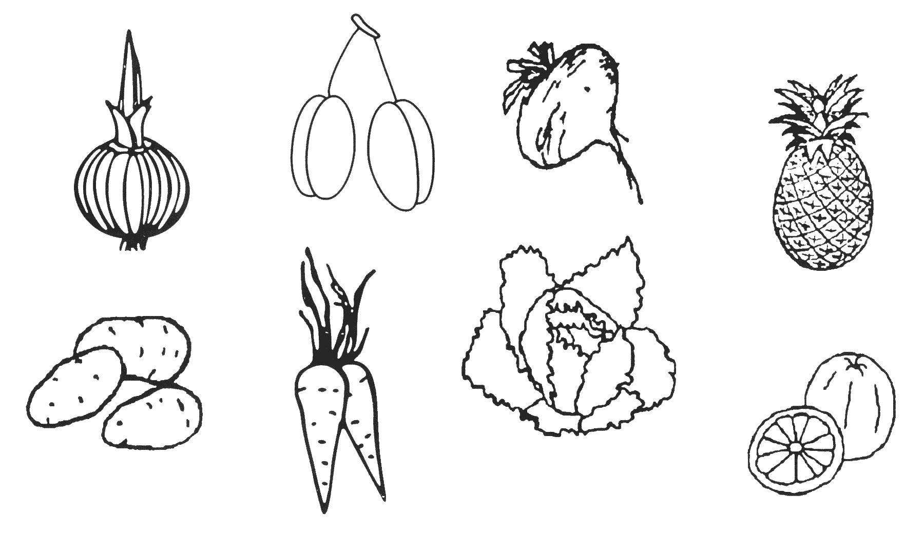 Coloring Fruits and vegetables. Category fruits. Tags:  fruits, vegetables.