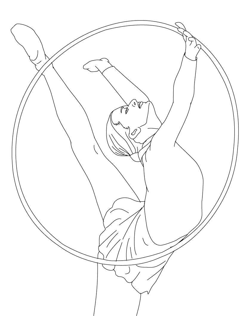Coloring Gymnast with Hoop. Category sports. Tags:  gymnastics, gymnasts.