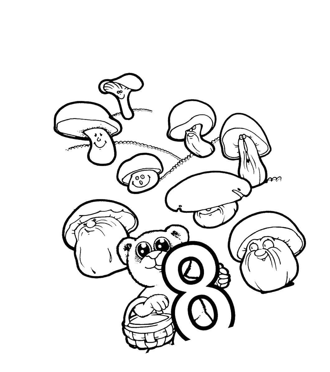 Название: Раскраска Мишка собирает грибы. Категория: осень. Теги: грибы, мишка.