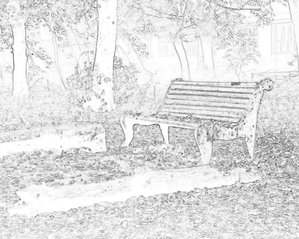 Название: Раскраска Скамейка в парке. Категория: осень. Теги: скамейка.