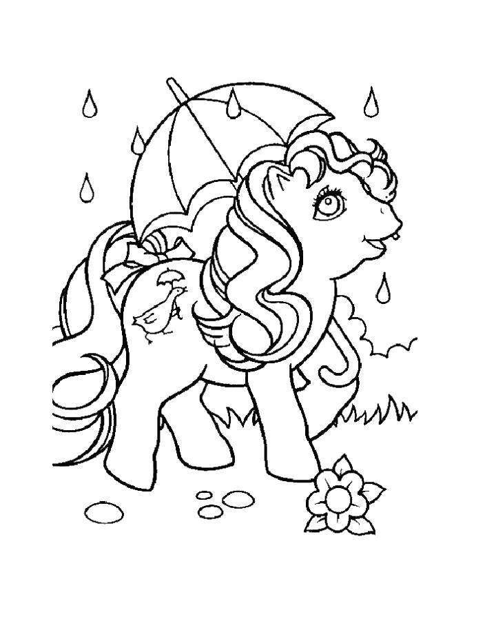 Название: Раскраска Пони под дождиком. Категория: Пони. Теги: Пони, My little pony .