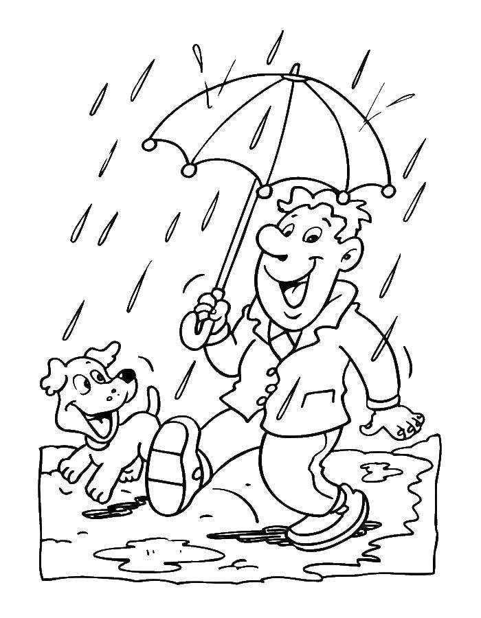 Coloring A man with an umbrella. Category rain. Tags:  man, umbrella.